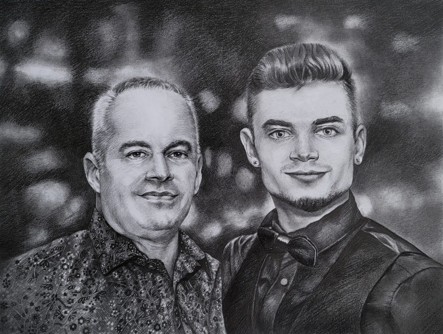 Two men, Pencil on canvas