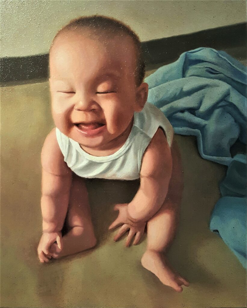 Baby sit on the ground, Oil on canvas